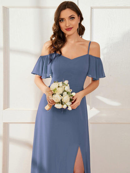 ever REYA|Stylish Cold Shoulder Flare Sleeves Flowy Bridesmaid Dress