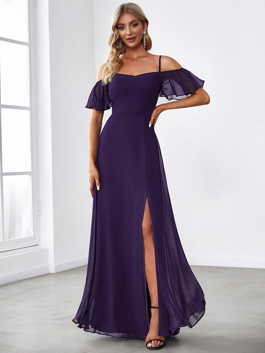 ever REYA|Cold Shoulder High Slit Chiffon Wedding Guest Dress