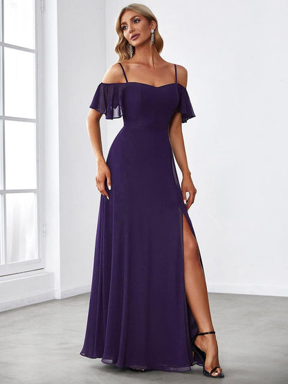 ever REYA|Cold Shoulder High Slit Chiffon Wedding Guest Dress