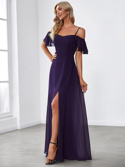 ever REYA|Cold Shoulder High Slit Chiffon Wedding Guest Dress