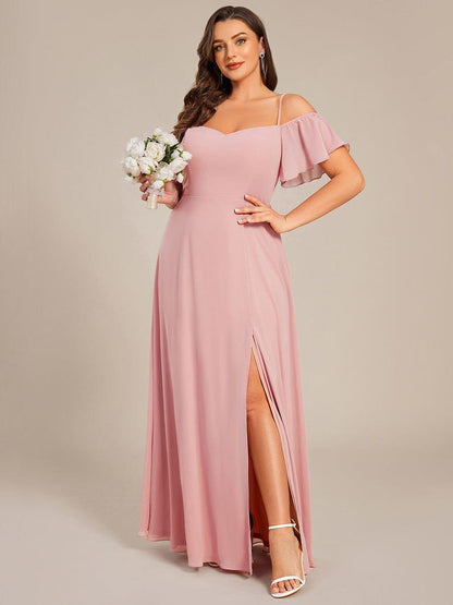 ever REYA|Cold Shoulder High Slit Chiffon Wedding Guest Dress