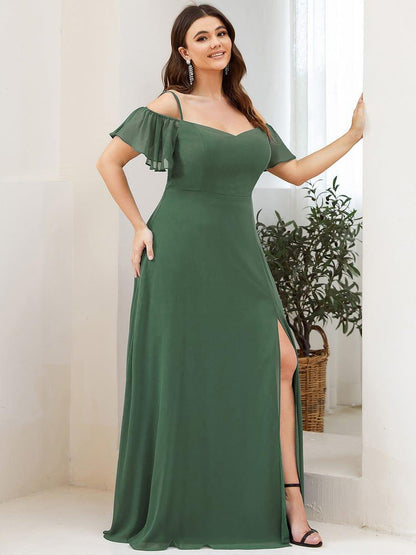 ever REYA|Cold Shoulder High Slit Chiffon Wedding Guest Dress