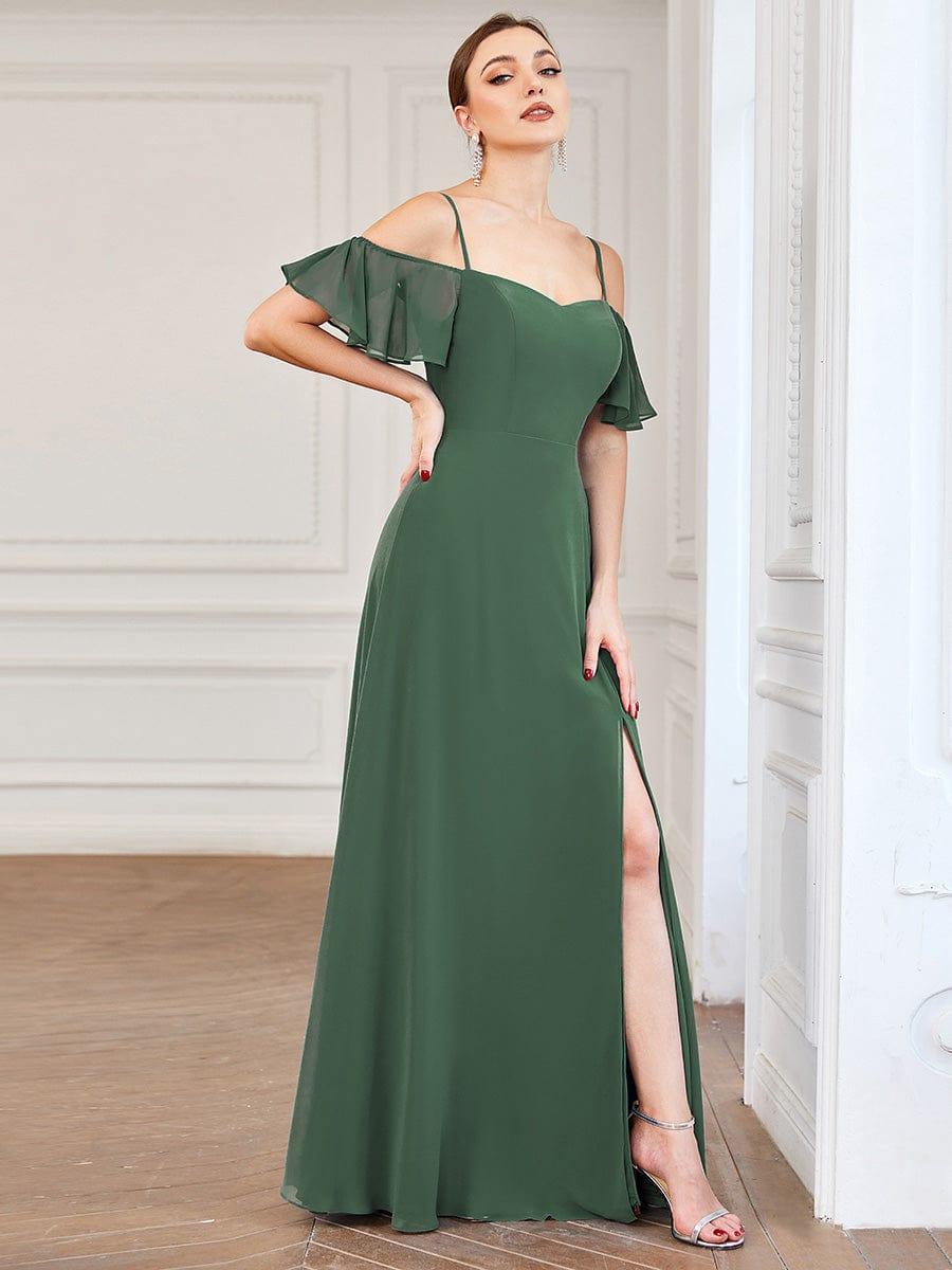 ever REYA|Stylish Cold Shoulder Flare Sleeves Flowy Bridesmaid Dress