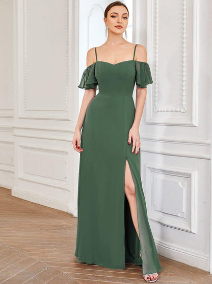 ever REYA|Cold Shoulder High Slit Chiffon Wedding Guest Dress
