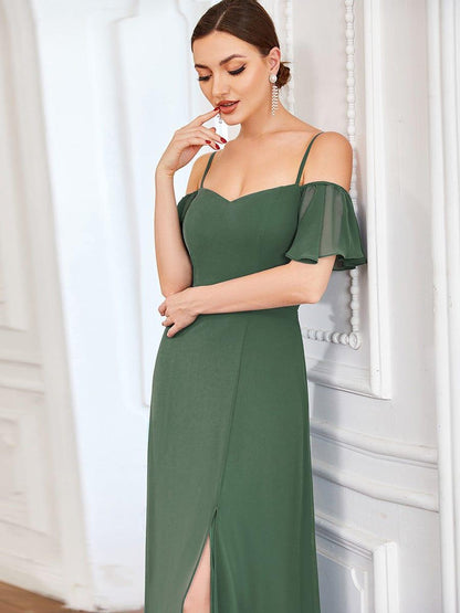 ever REYA|Stylish Cold Shoulder Flare Sleeves Flowy Bridesmaid Dress