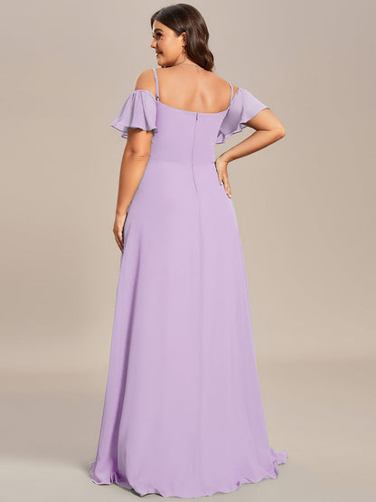 ever REYA|Off Shoulder High Slit Chiffon Flowy Bridesmaid Dress