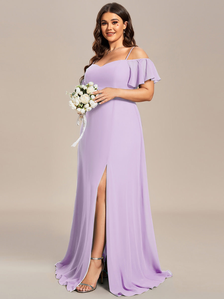 ever REYA|Off Shoulder High Slit Chiffon Flowy Bridesmaid Dress