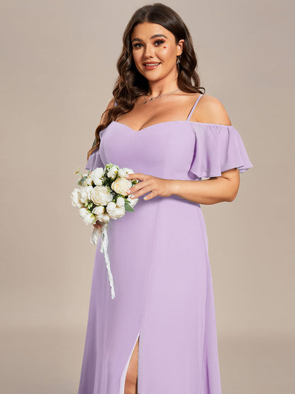 ever REYA|Off Shoulder High Slit Chiffon Flowy Bridesmaid Dress