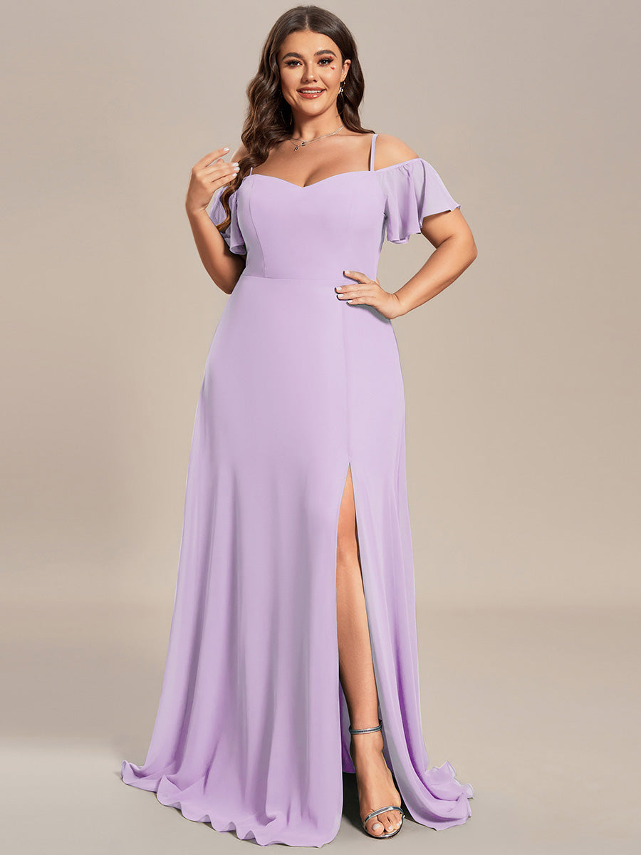 ever REYA|Stylish Cold Shoulder Flare Sleeves Flowy Bridesmaid Dress