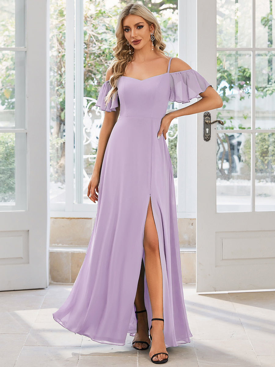 ever REYA|Stylish Cold Shoulder Flare Sleeves Flowy Bridesmaid Dress