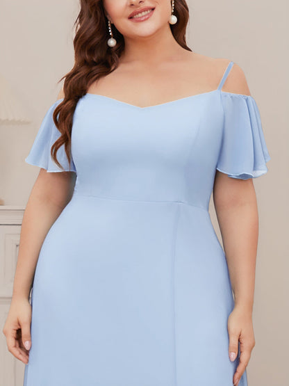 ever REYA|Cold Shoulder High Slit Chiffon Wedding Guest Dress