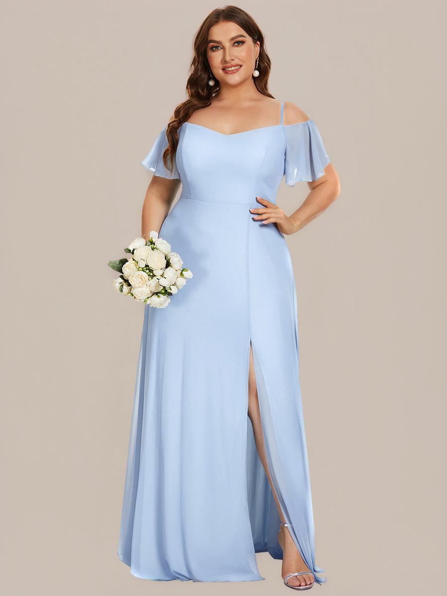 ever REYA|Cold Shoulder High Slit Chiffon Wedding Guest Dress