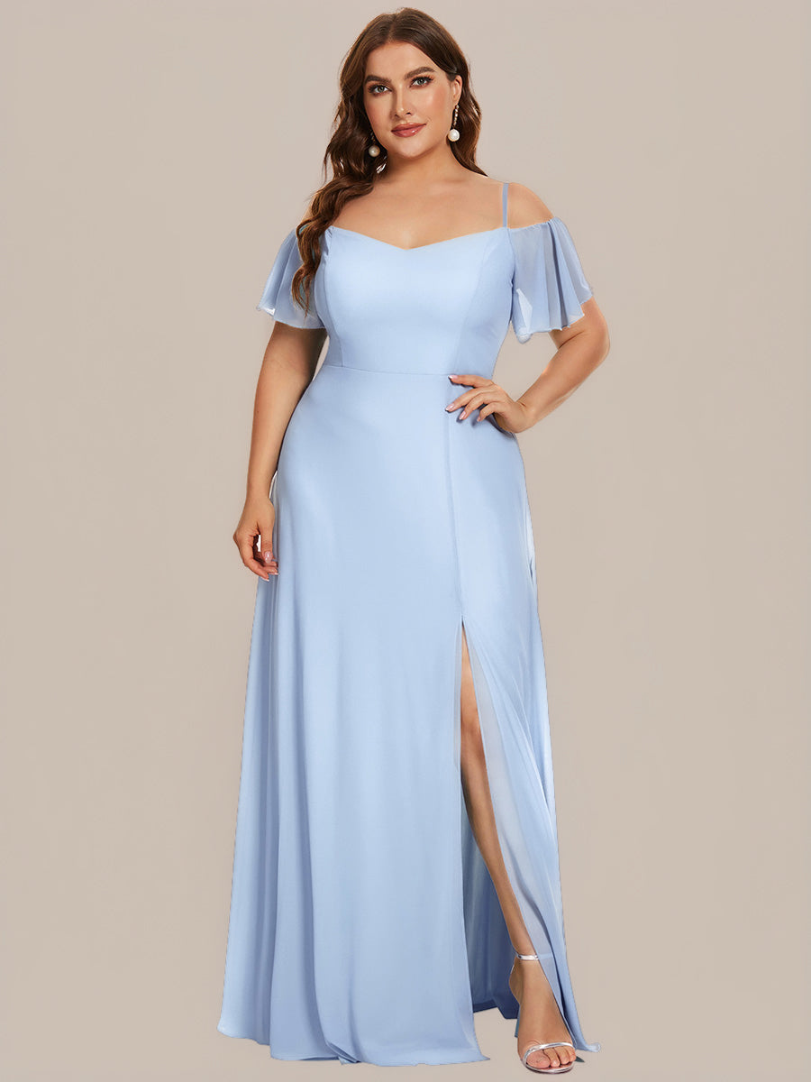 ever REYA|Cold Shoulder High Slit Chiffon Wedding Guest Dress