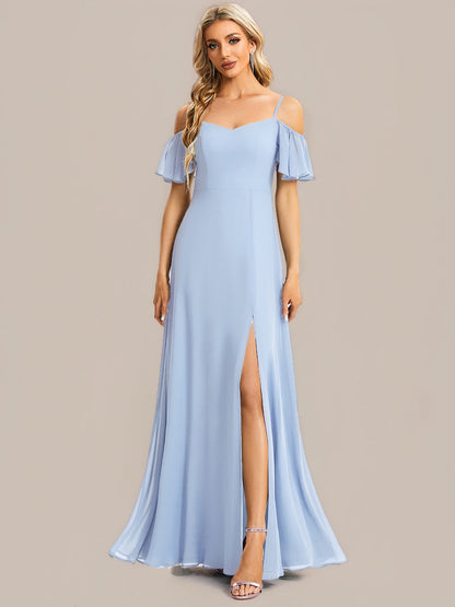 ever REYA|Cold Shoulder High Slit Chiffon Wedding Guest Dress