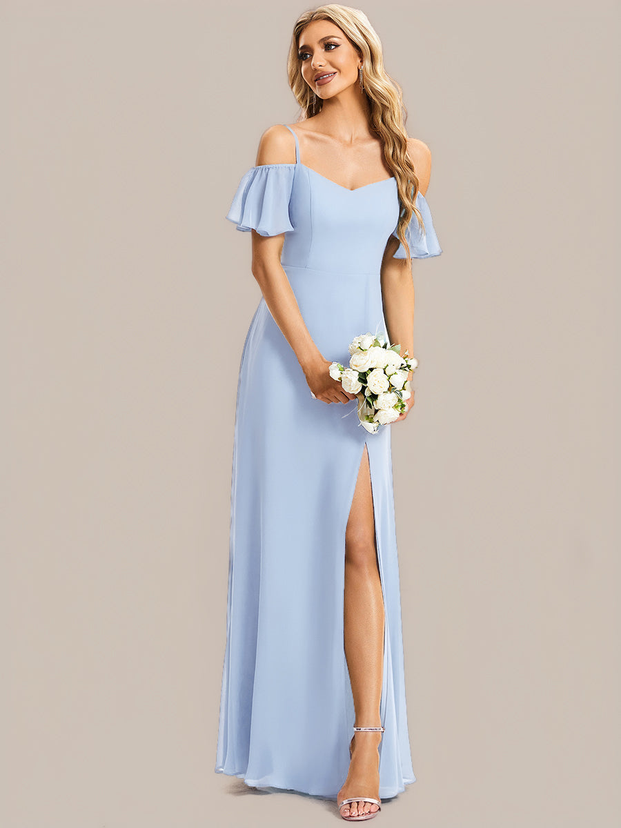ever REYA|Cold Shoulder High Slit Chiffon Wedding Guest Dress