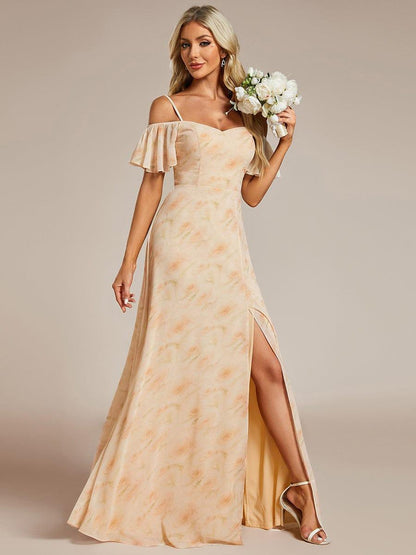 ever REYA|Cold Shoulder High Slit Chiffon Wedding Guest Dress