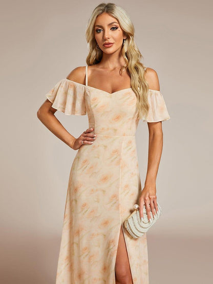 ever REYA|Stylish Cold Shoulder Flare Sleeves Flowy Bridesmaid Dress