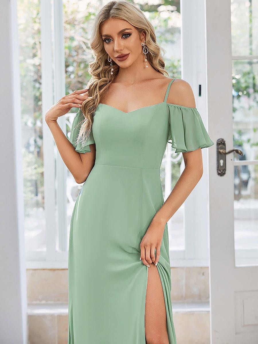 ever REYA|Cold Shoulder High Slit Chiffon Wedding Guest Dress