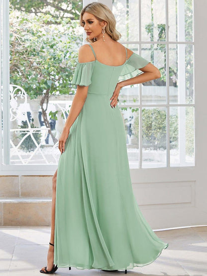 ever REYA|Stylish Cold Shoulder Flare Sleeves Flowy Bridesmaid Dress