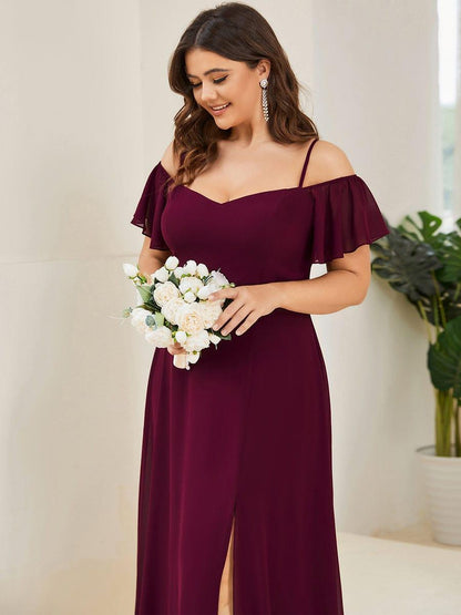 ever REYA|Cold Shoulder High Slit Chiffon Wedding Guest Dress