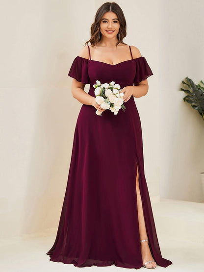 ever REYA|Cold Shoulder High Slit Chiffon Wedding Guest Dress
