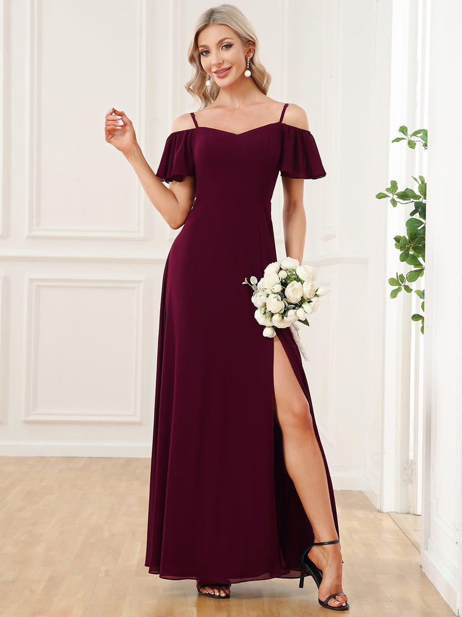 ever REYA|Cold Shoulder High Slit Chiffon Wedding Guest Dress