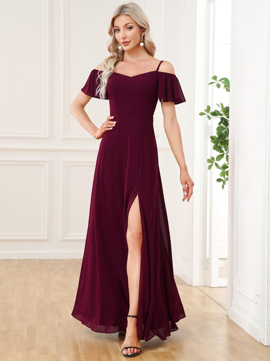 ever REYA|Stylish Cold Shoulder Flare Sleeves Flowy Bridesmaid Dress
