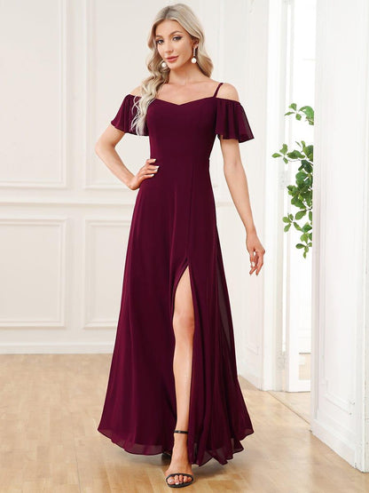 ever REYA|Cold Shoulder High Slit Chiffon Wedding Guest Dress