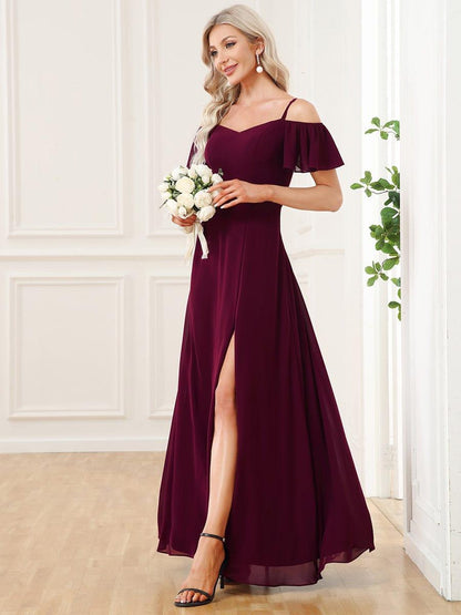 ever REYA|Stylish Cold Shoulder Flare Sleeves Flowy Bridesmaid Dress