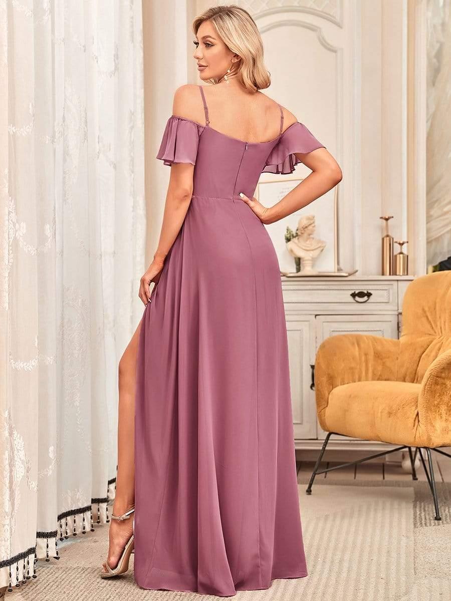 ever REYA|Stylish Cold Shoulder Flare Sleeves Flowy Bridesmaid Dress