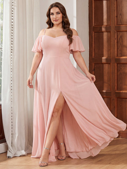 pretty REYA|Plus Size Cold Shoulder Formal Bridesmaid Dress with Side Slit