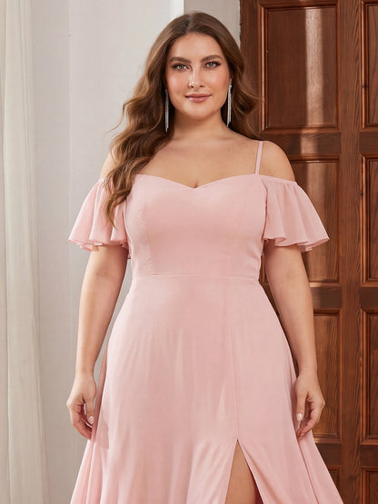 ever REYA|Cold Shoulder High Slit Chiffon Wedding Guest Dress