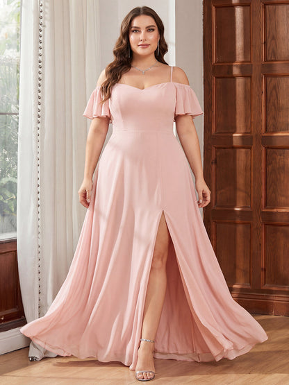 ever REYA|Cold Shoulder High Slit Chiffon Wedding Guest Dress