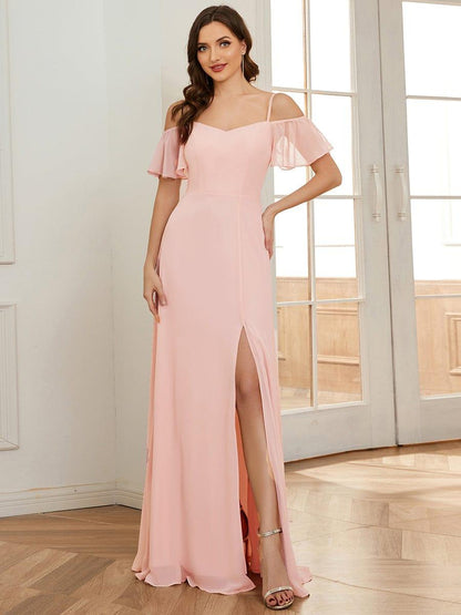 ever REYA|Stylish Cold Shoulder Flare Sleeves Flowy Bridesmaid Dress
