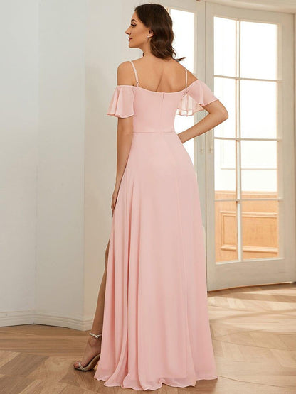 ever REYA|Cold Shoulder High Slit Chiffon Wedding Guest Dress