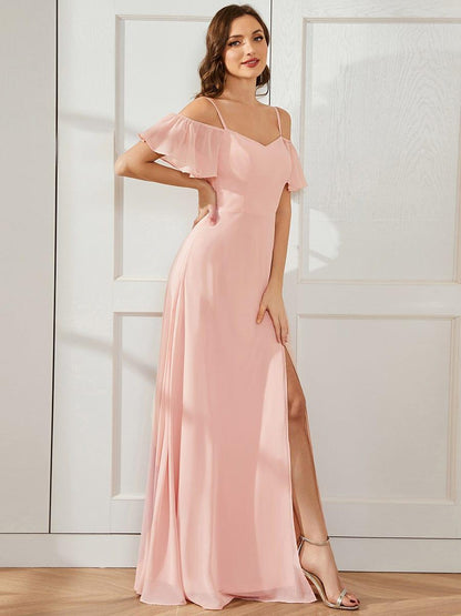 ever REYA|Cold Shoulder High Slit Chiffon Wedding Guest Dress