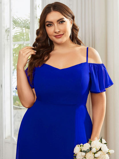 ever REYA|Off Shoulder High Slit Chiffon Flowy Bridesmaid Dress