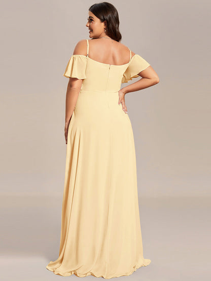 ever REYA|Off Shoulder High Slit Chiffon Flowy Bridesmaid Dress