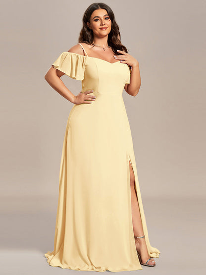 ever REYA|Off Shoulder High Slit Chiffon Flowy Bridesmaid Dress