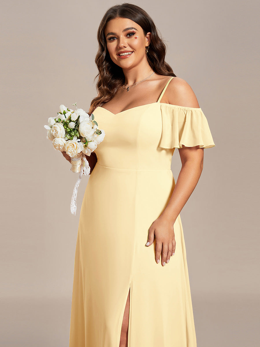 ever REYA|Off Shoulder High Slit Chiffon Flowy Bridesmaid Dress