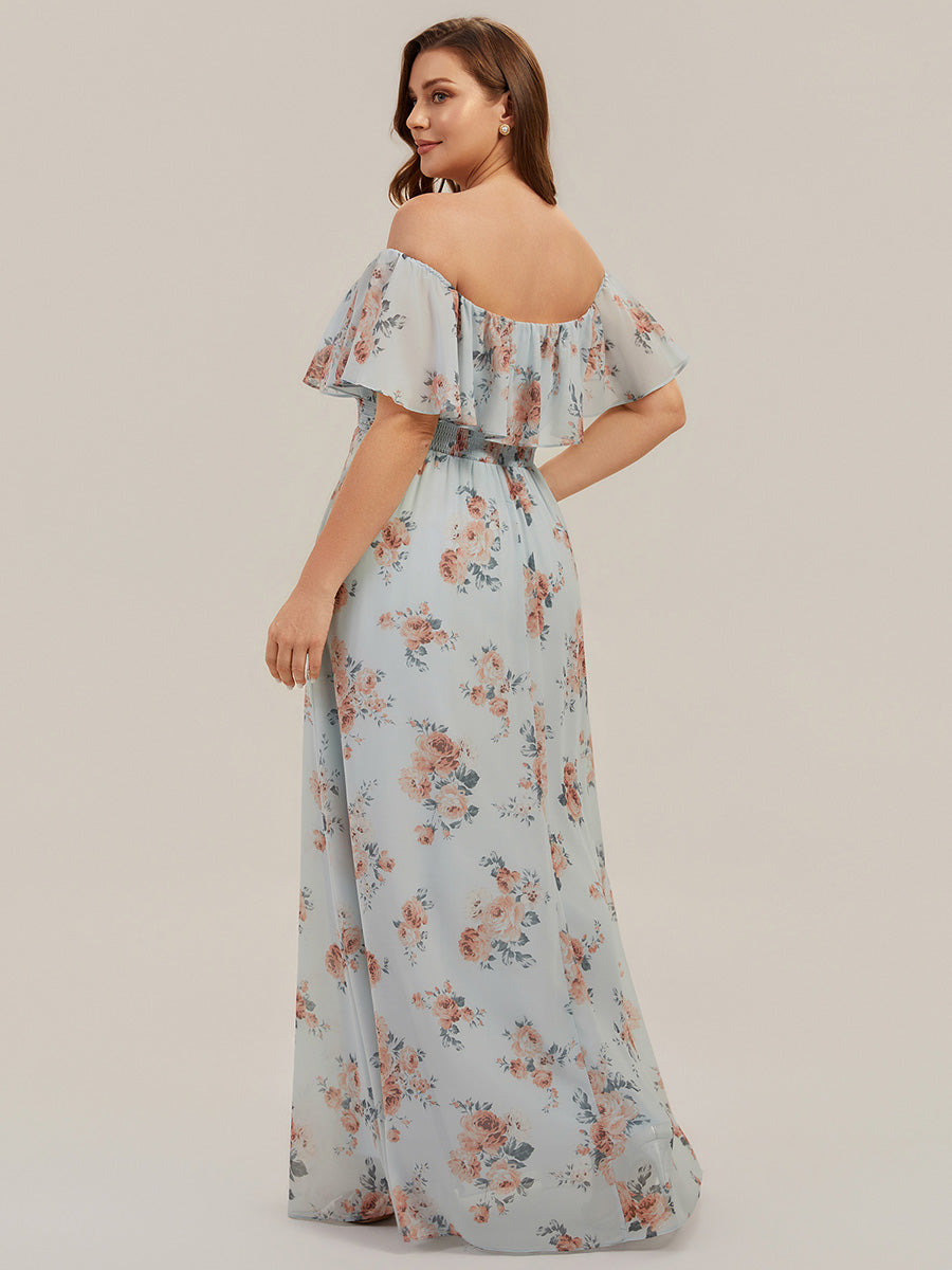ever ÉMILE|Off the Shoulder Ruffle Bodice Long Flowy Chiffon Bridesmaid Dress