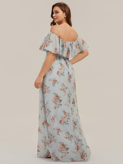 ever ÉMILE|Plus Size Off the Shoulder Formal Bridesmaid Dress with Thigh Split