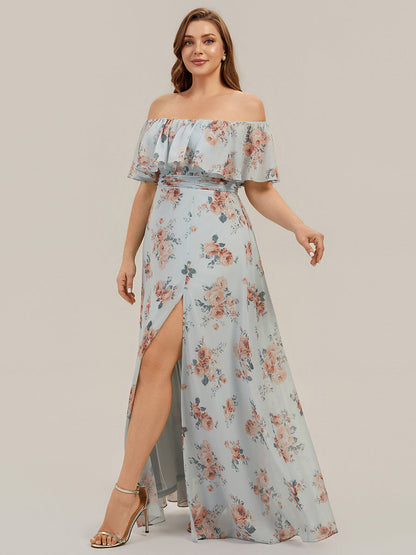 ever ÉMILE|Off the Shoulder Ruffle Bodice Long Flowy Chiffon Bridesmaid Dress