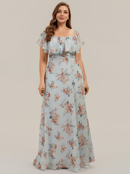 ever ÉMILE|Off the Shoulder Ruffle Bodice Long Flowy Chiffon Bridesmaid Dress