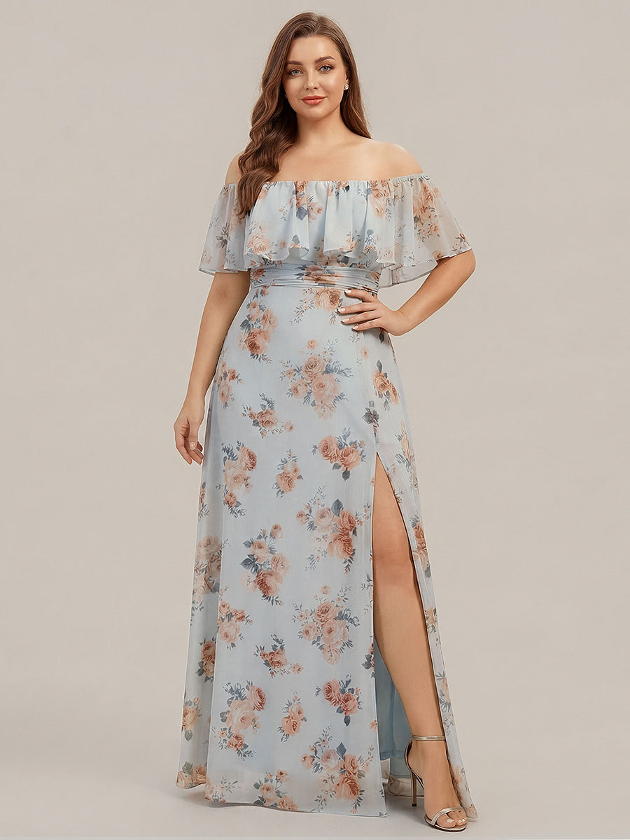 ever ÉMILE|Plus Size Off the Shoulder Formal Bridesmaid Dress with Thigh Split