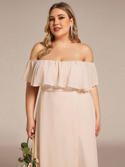 ever ÉMILE|Off the Shoulder Ruffle Bodice Long Flowy Chiffon Bridesmaid Dress