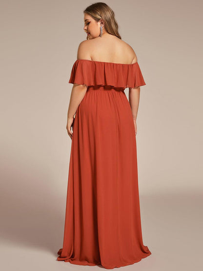 ever ÉMILE|Off the Shoulder Ruffle Bodice Long Flowy Chiffon Bridesmaid Dress