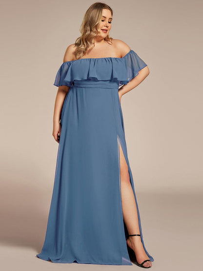 ever ÉMILE|Off the Shoulder Ruffle Bodice Long Flowy Chiffon Bridesmaid Dress