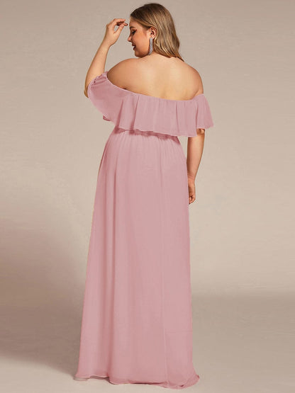 ever ÉMILE|Off the Shoulder Ruffle Bodice Long Flowy Chiffon Bridesmaid Dress