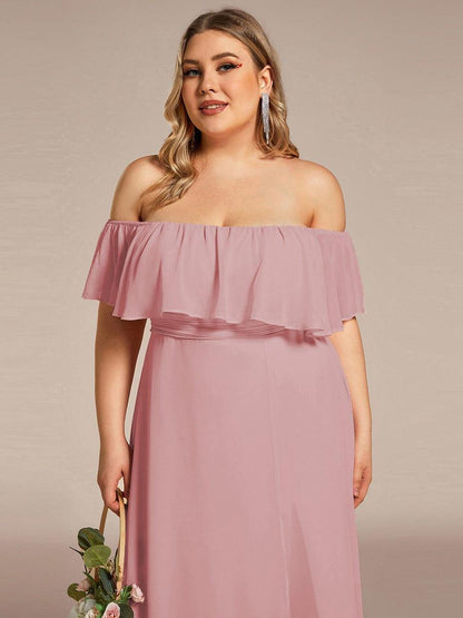 ever ÉMILE|Plus Size Off the Shoulder Formal Bridesmaid Dress with Thigh Split